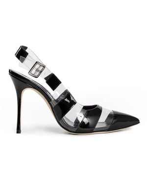 Manolo Blahnik Tacchi a spillo slingback in pelle verniciata a righe - Nero