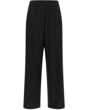Brunello Cucinelli Broeken ,Blauw ,Pailletten Pinstripe Broek Met Micro-Pailletten - Zwart