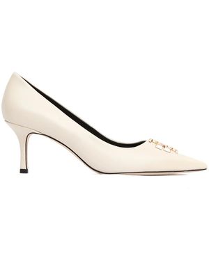 Tory Burch Leren Pump Met Gouden Gesp Hak - Wit