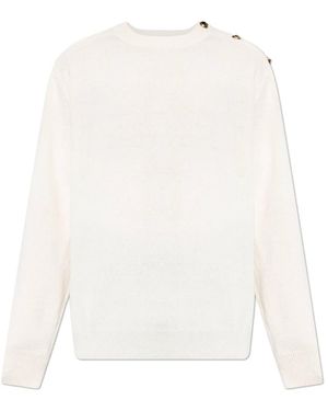 Balmain Rollkragenpullover Mit Druckknopfverschluss An Der Schulter - Weiß
