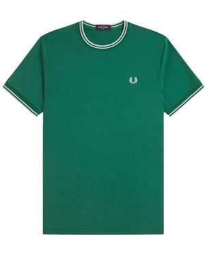 Fred Perry Tops ,Groen ,Katoen Twin Tipped T-Shirt
