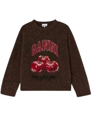 Ganni Geborstelde Alpaca Grafische Oversized Trui - Rood
