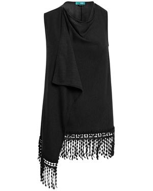 Tooche Schwarzer Ärmelloser Poncho Mit Fransen