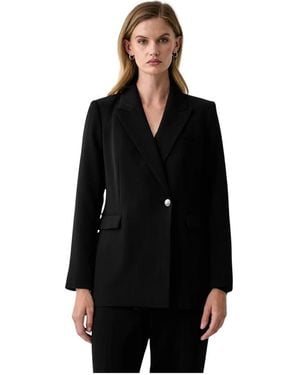 DKNY Jassen ,Zwart ,Leer Double-Breasted Slim Fit Blazer