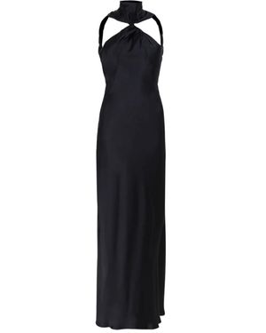 The Attico Schwarzes Satin Maxikleid Halterneck Offener Rücken