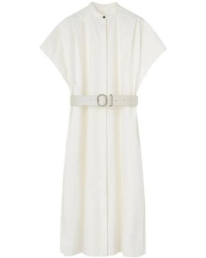 Jil Sander Weiße Baumwoll Midi Kleid Mit Gürtel