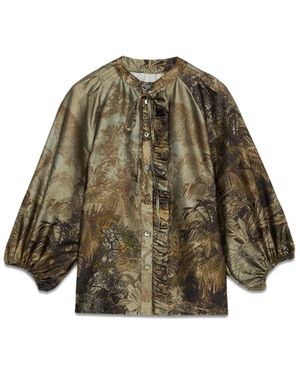 Oltre Fantasie satinbluse mit rüschen - Grün