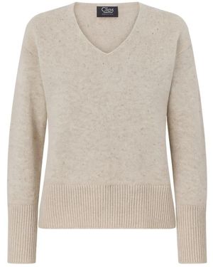 Clips Dove Pullover V-Ausschnitt Gerippt - Natur