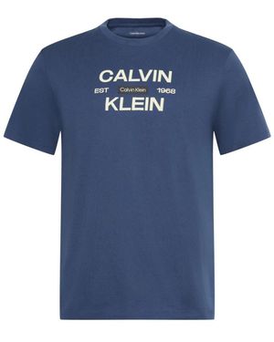 Calvin Klein Tops ,Blauw ,Katoen Stack Grap T-Shirt