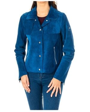 La Martina Jassen ,Blauw ,Leer Lange Mouw Jas Met Drukknoopsluiting