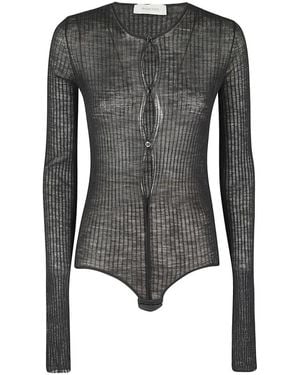 Sportmax Semitransparentes Schwarzes Body-Top Mit Knöpfen - Grau