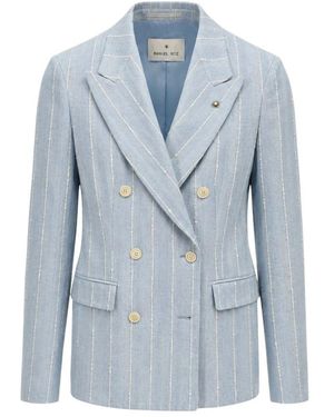Manuel Ritz Dubbelrijige Blazer Met Katoenstreep - Blauw
