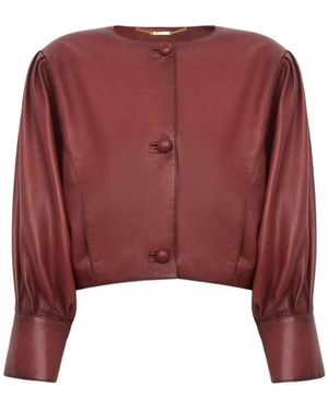 Chloé Jassen ,Bruin ,Leer Cropped Kraagloos Jasje Van Leer - Rood