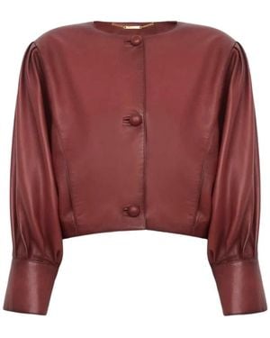Chloé Jassen ,Bruin ,Leer Cropped Kraagloos Jasje Van Leer - Rood