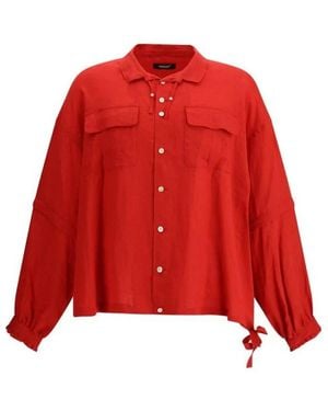 Undercover Leinen Relaxedfit Hemd Mit Seitlichen Bändern - Rot