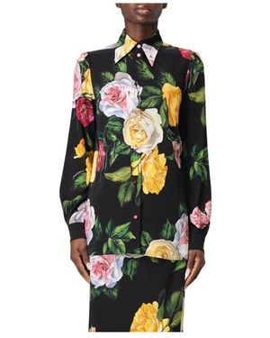 Dolce & Gabbana Seidenhemd Mit Pfingstrosenmuster - Mettallic
