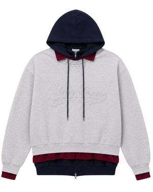 Balenciaga Hoodies & Sweatvesten ,Grijs ,Frayed Script Layered Crewneck - Blauw