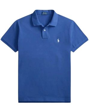 Ralph Lauren Tops ,Blauw ,Katoen Custom Fit Big Pony Poloshirt