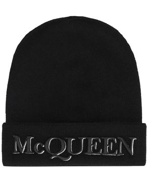 McQueen Accessoires ,Zwart ,Geborduurde Logo Beanie Muts