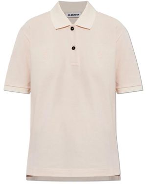 Jil Sander Tops ,Roze ,Katoen Polo Shirt Met Geborduurd Logo - Naturel