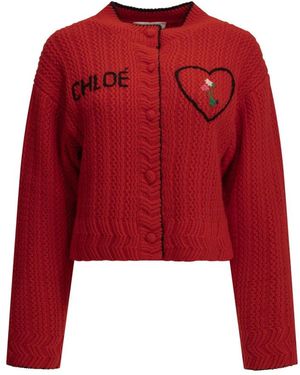 Chloé Geborduurd Hart Vest - Rood