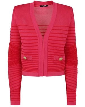 Balmain Truien & Vesten ,Roze ,Gebreid Vest Met Zijdelingse Flechage Ontwerp - Rood