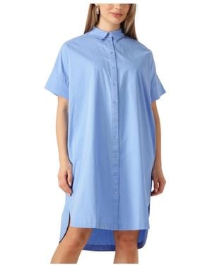 SELECTED Kleedjes ,Blauw ,Katoen Blauwe Korte Overhemdjurk Charme