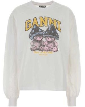 Ganni Long Sleeve T-Shirts - White