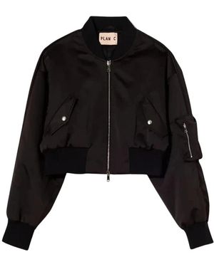 Plan C Cropped Duchesse Bomberjacke - Schwarz