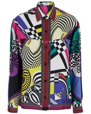 Versace Overhemden ,Veelkleurig ,Scarf Print Shirt - Blauw