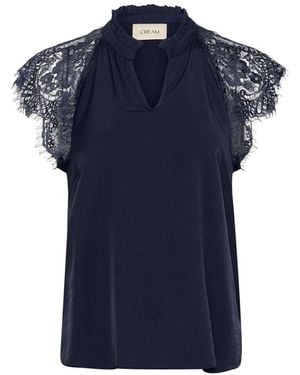 Cream Blouses - Blue
