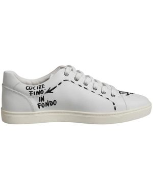 Dolce & Gabbana Weiße Londoner Kalbsleder Sneakers - Grau