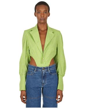 Ninamounah Tops ,Groen ,Katoen Gingham Bacteria Bodysuit