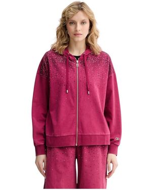 Liu Jo Hoodies & Sweatvesten ,Roze ,Katoen Hoodie Met Strass Steentjes
