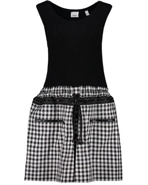 Burberry Kleedjes ,Zwart ,Katoen Jurk Met Ruitprint