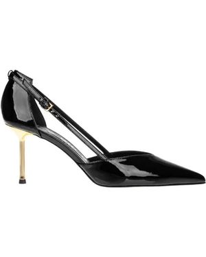 Ninalilou Schoenen ,Zwart ,Leer Pumps Met Helen Chromed Hak 7.5 Cm