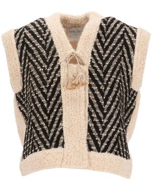 forte_forte Gebreid Vest Met Chevron Jacquard - Zwart