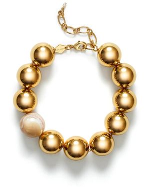 Anni Lu Accessoires ,Geel ,Leer Gouden Statement Armband Met Parel Detail - Metallic