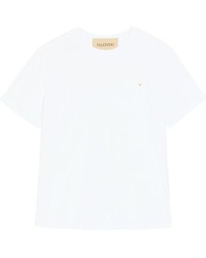 Valentino Garavani Tops ,Wit ,Katoen Katoenen T-Shirt Met Vgold