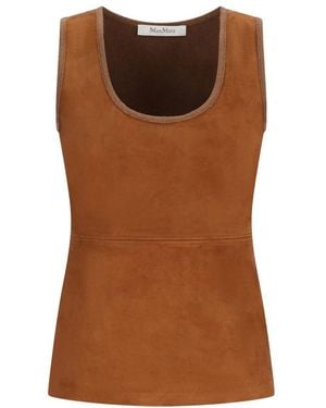 Max Mara Tops ,Bruin ,Suède Mxsaccordo Mouwloze Top Met Suède Paneel