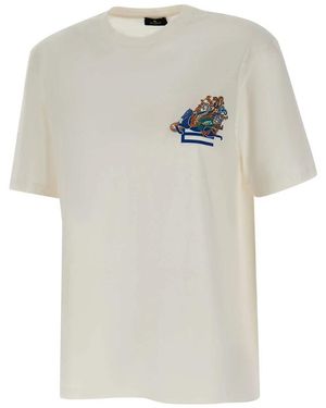 Etro Tops ,Wit ,Katoen Pegasus Geborduurd T-Shirt