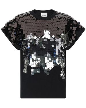 Nude Tops ,Zwart ,Katoen Katoenen T-Shirt Met Pailletten Applicatie