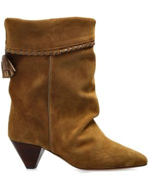 Isabel Marant Dunkelgelbe Wildleder Leder Kegelabsatzstiefel - Braun
