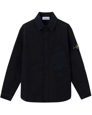 Stone Island Overhemden ,Zwart ,Katoen Katoenen Moleskin Hemd Met Opgestikte Zakken - Blauw
