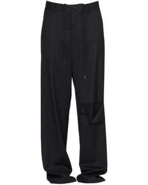 Isabel Benenato Broeken ,Grijs ,Wol Pinstripe Wool Cut Out Pants - Zwart