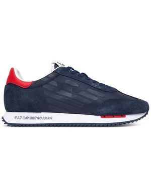 EA7 Schoenen ,Blauw ,Suède Sneaker Van Textiel En Suède