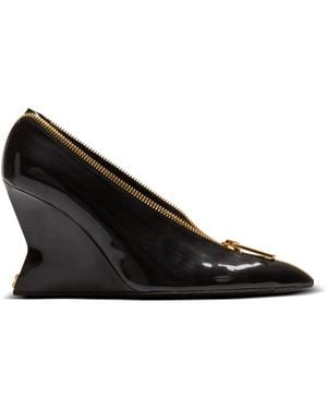 Balmain Schoenen ,Zwart ,Leer Zip Wedge Pumps