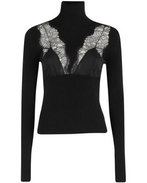 Blumarine Parel Wit Turtleneck Gebreide Trui - Zwart