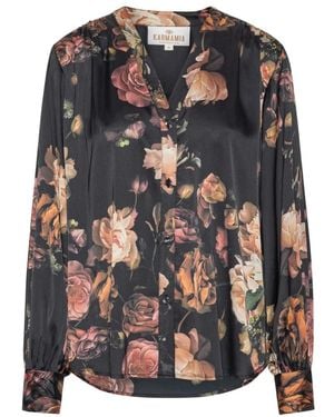 Karmamia Feminine Bluse Mit Schaldruck - Schwarz