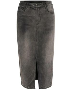 Kaffe Hoge Taille Denim Rok Met Voor Split - Grijs